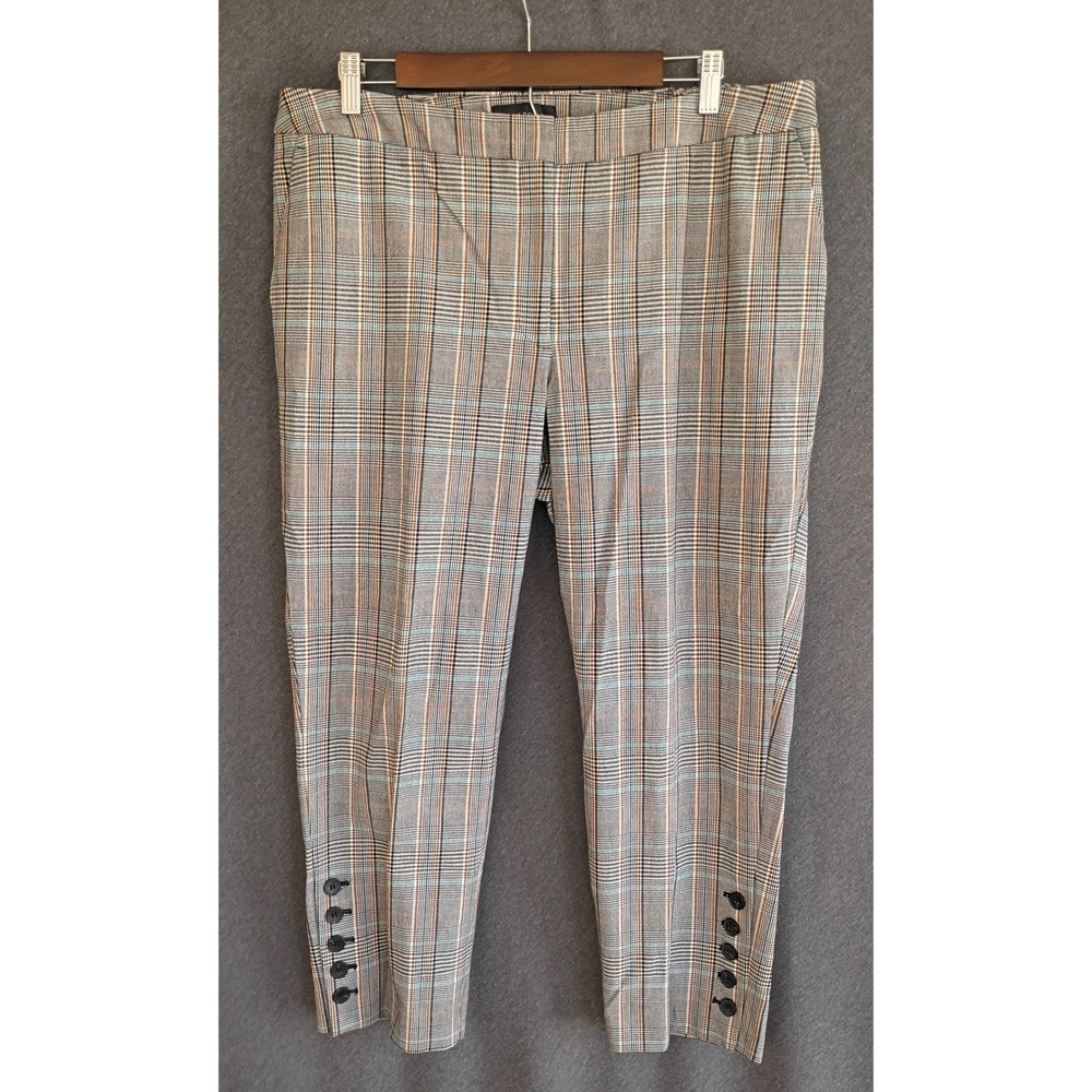 Talbots Hampshire Ankle Pants 16WP Plaid Button Hem Side Zip Trousers Office